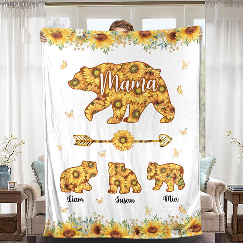 Personalized Name Cute Bear Pattern Blanket Best Present for Mother’s Day, Fleece Blanket Gift