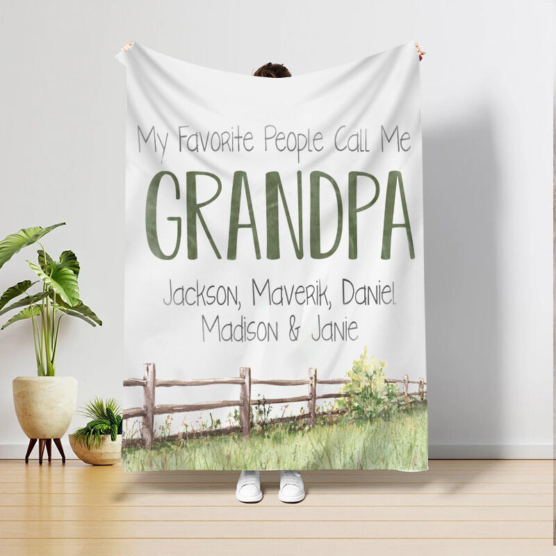 Personalized Name Fleece Blanket Farm Pattern Gift for Grandpa