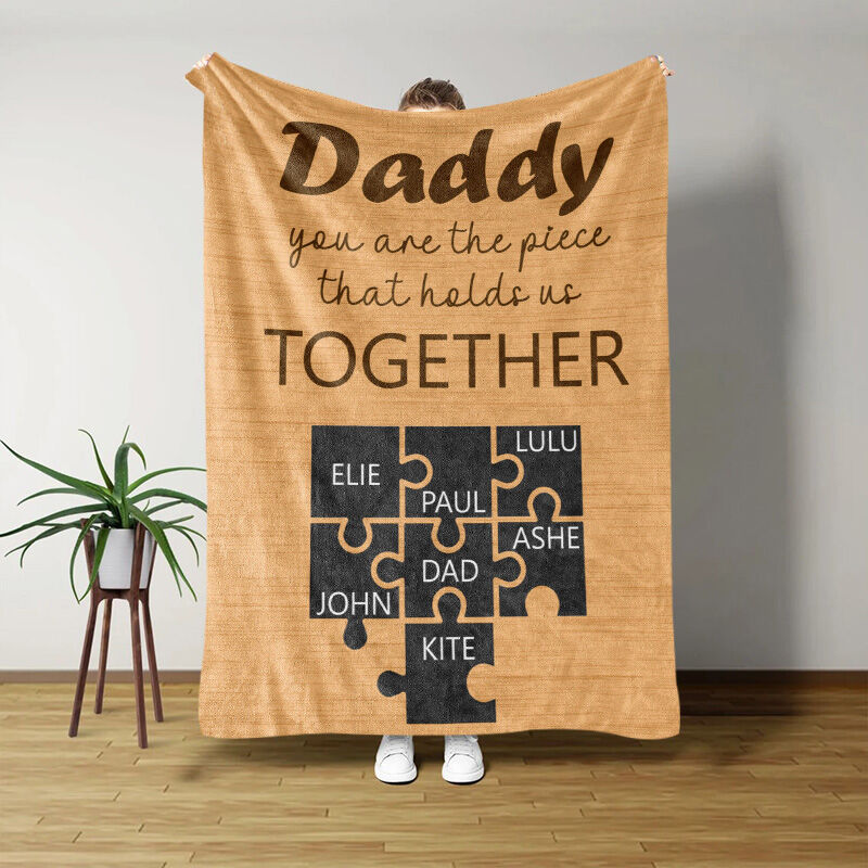 Personalized Name Puzzled Blanket Interesting Gift for Dear Daddy, Fleece Blanket Gift, Fathers Day Gift, Gift for Dad