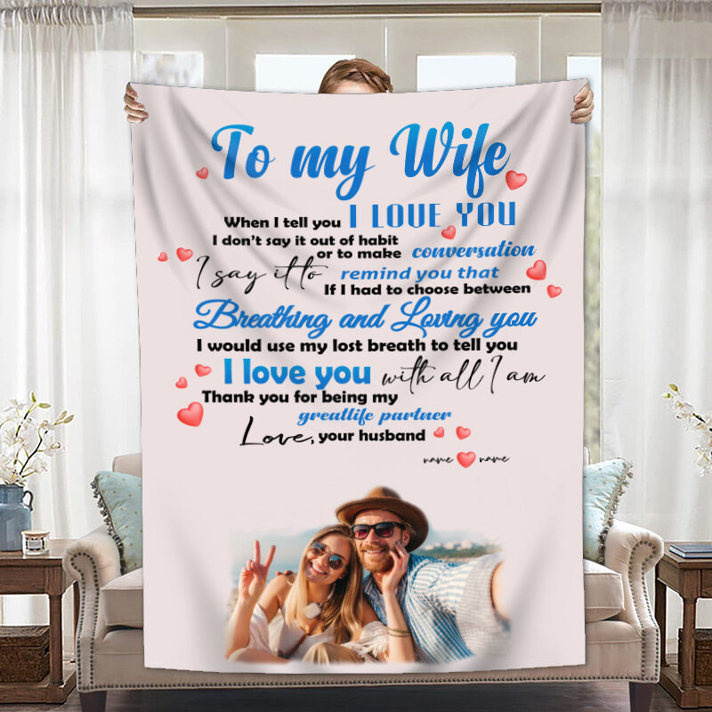 Personalized Picture Blanket with Custom Name Romantic Gift for Wife, Fleece Blanket Gift, Gift for Mom, Mothers Day Gift