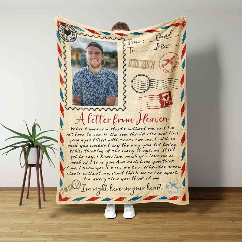 Personalized Picture Blanket with Postmark Pattern Wam Present for Special Person, Fleece Blanket Gift