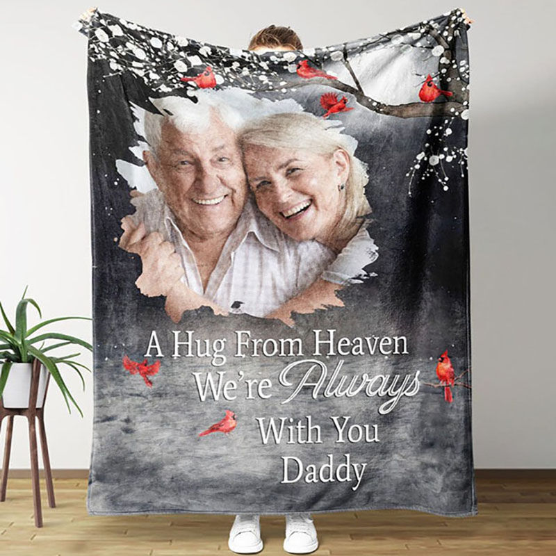 Personalized Picture Fleece Blanket Warm And Exquisite Present for Daddy “A Hug From Heaven”