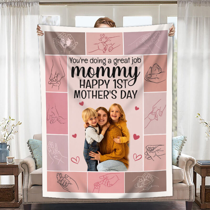 Personalized Picture Fleece Blanket Warm Present for Mom “You Are Doing A Great Job”, Gift for Mom, Mothers Day Gift