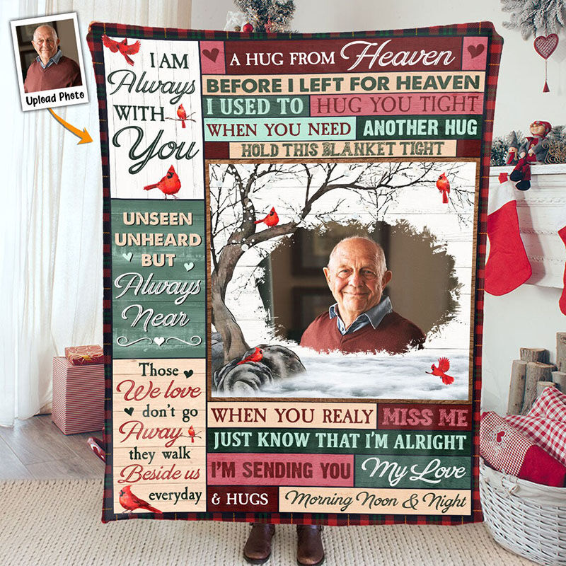 Personalized Picture Fleece Blanket with Red Birds Pattern Precious Gift for Family “I’m Alright”