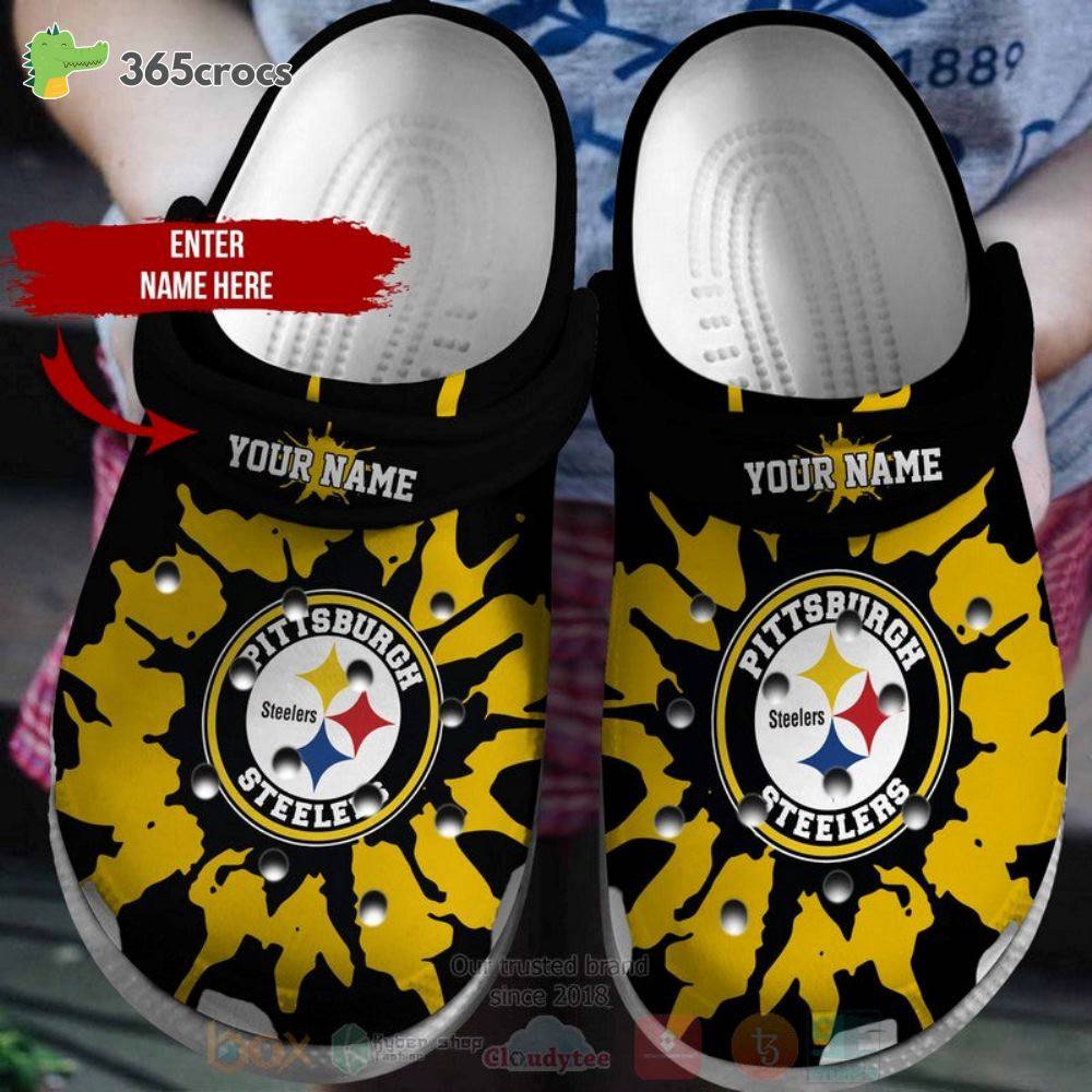 Pittsburgh Steelers Nfl Custom Name Black Pattern Crocss Clog Shoes