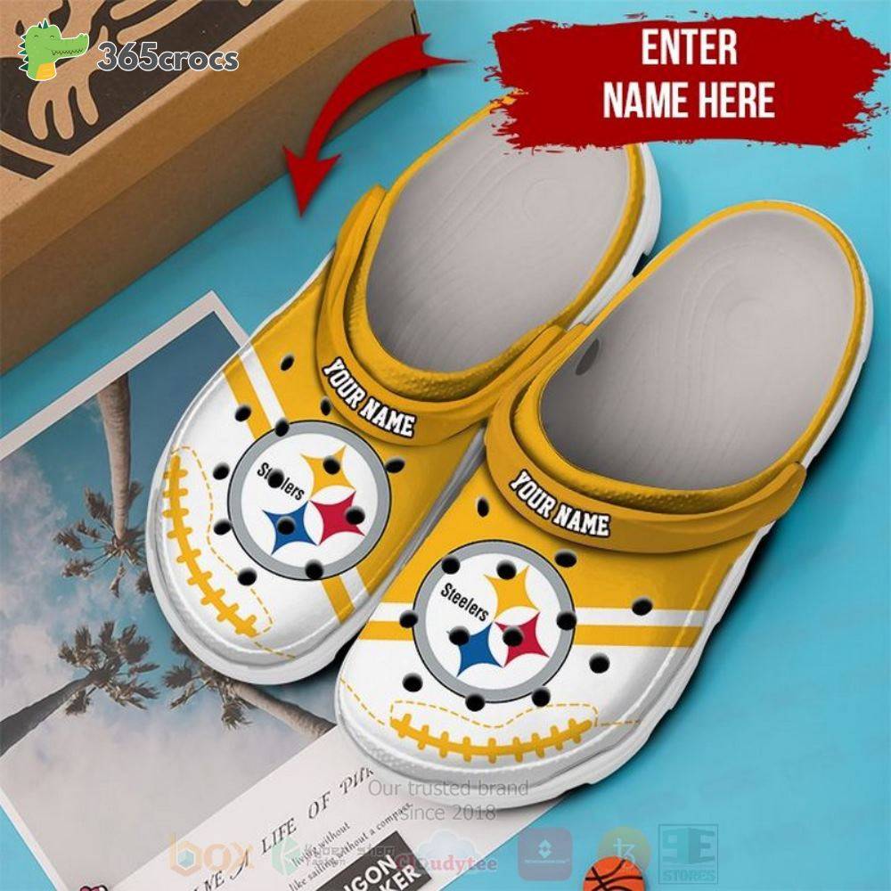 Pittsburgh Steelers Nfl Custom Name White-Yellow Crocss Clog Shoes