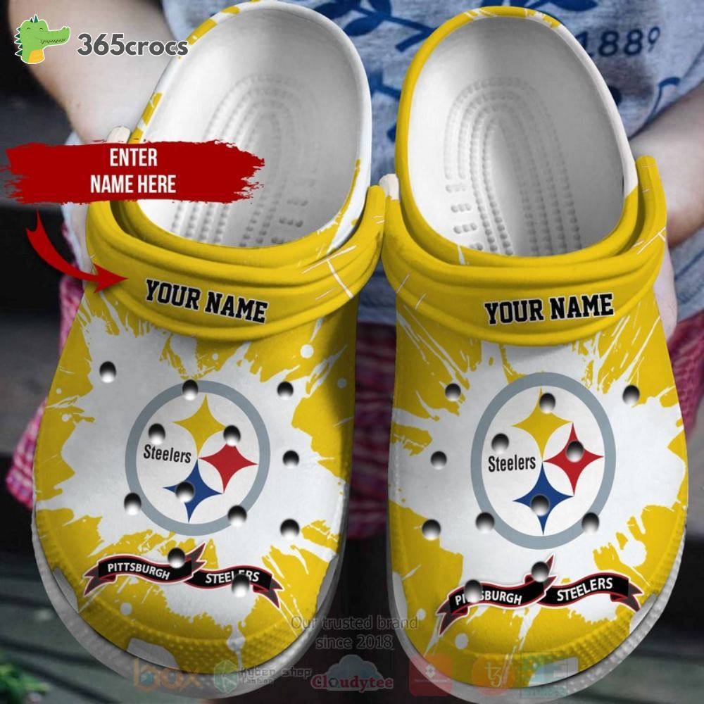 Pittsburgh Steelers Nfl Custom Name White-Yellows Crocss Clog Shoes