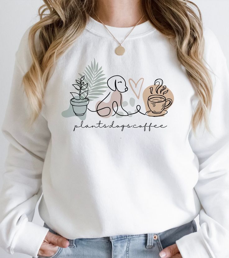 Plants Dogs Coffee Sweatshirt, Dog Mom Gift, Plant Mom Gift, Crazy Plant Lady, Plant Lover Gift, Gift for Coffee Lover, Womens Clothing