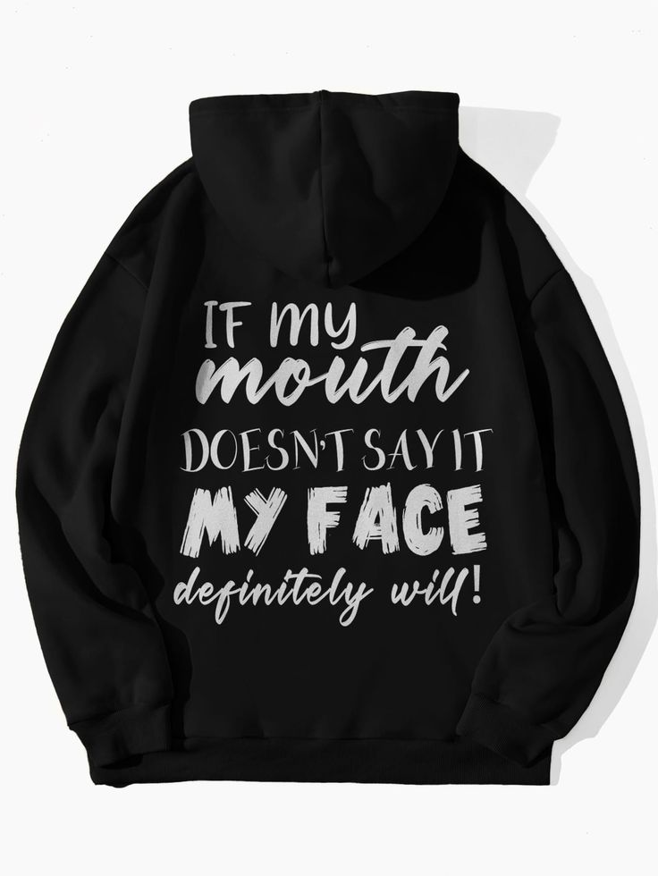 Plus Slogan Graphic Thermal Lined Drawstring Hoodie