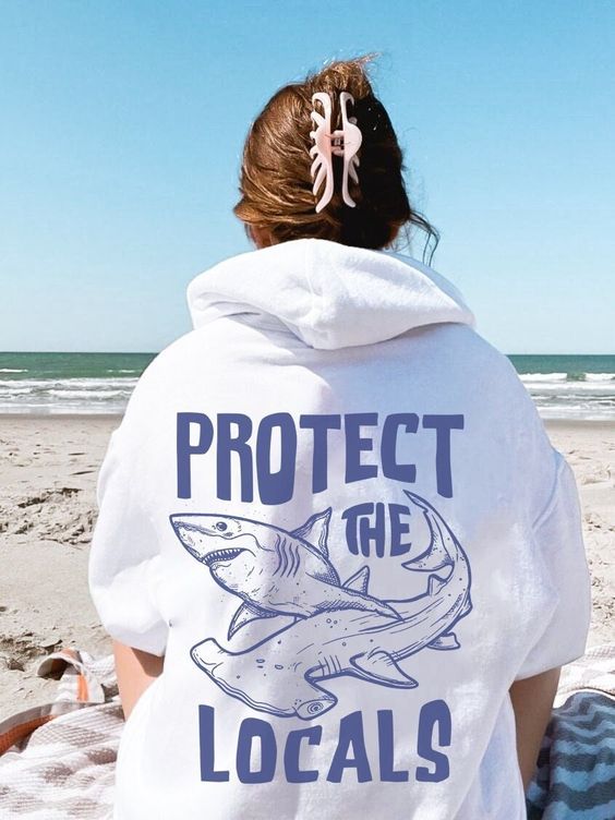 Protect local sharks Hooded Sweatshirt Respect the locals Sweat Shark lover gift Cute sharks gift aesthetic hoodie