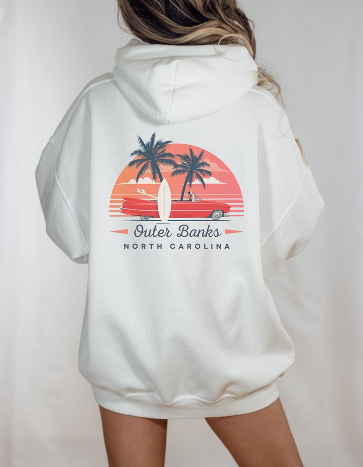 Retro Outer Banks, North Carolina Hoodie, White