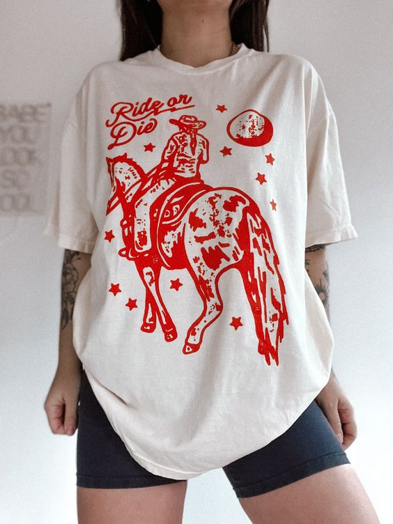 Ride or Die Cowgirl Horse Shirt, Aesthetic Trendy Western graphic tee, vintage inspired graphic tee