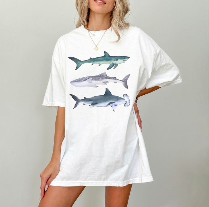 Shark Shirt Shark Animal Shirt Beach Shirt Beach T Shirt Beach Bum Shirt Beach Tee Shirt Beach Time Shirt, White