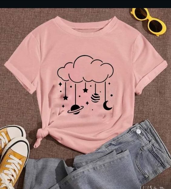 Skuggnas Cloudy Moon Planet Cotton T-shirt Galaxy shirt Outer Space Hipster Grunge Tumblr Shirt