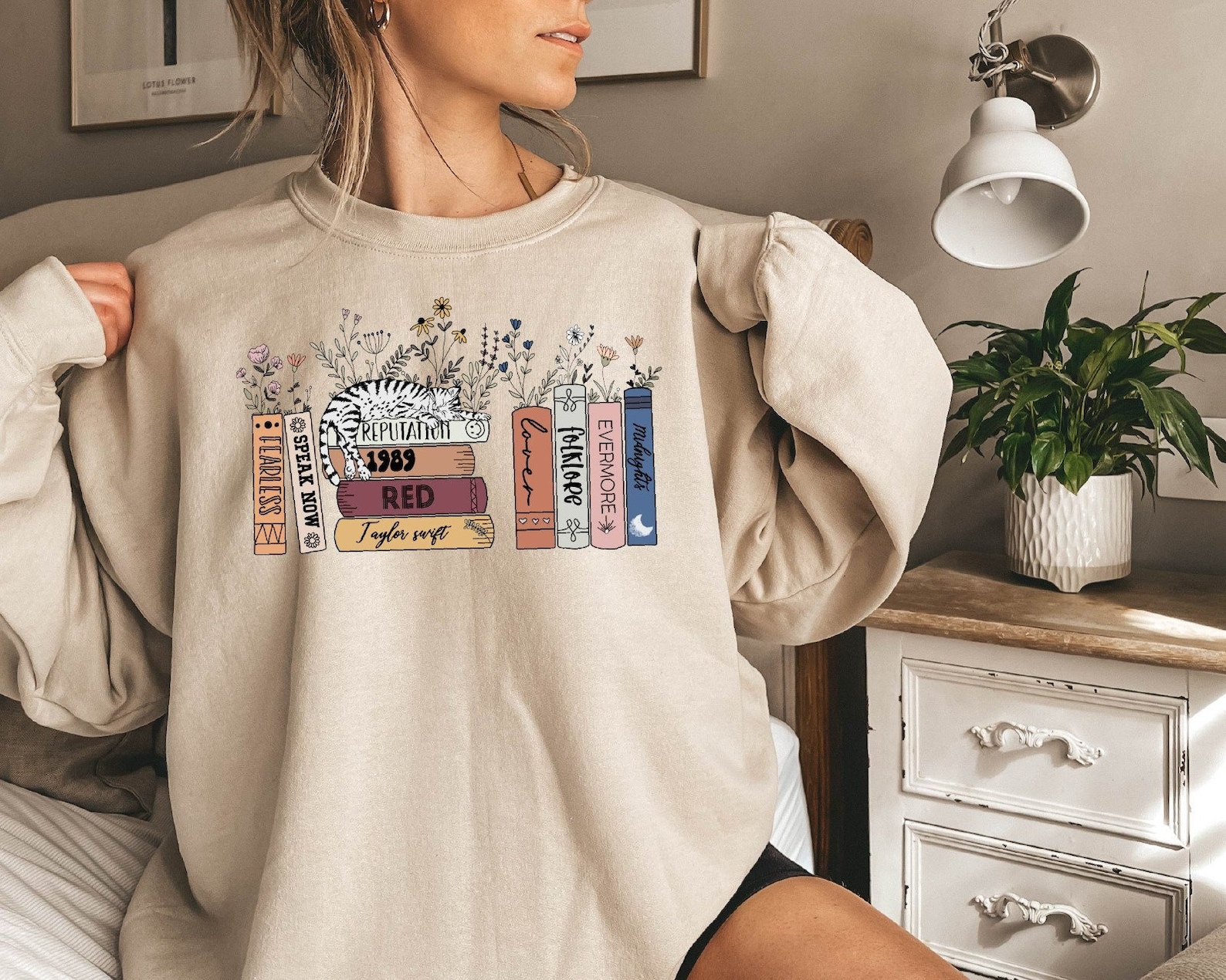 Taylor Swiftie Sweatshirt, Taylor’s Version Albums as Books Sweatshirt, Swift Albums Sweater, Flowers Albums as Book Crewneck Sweatshirt