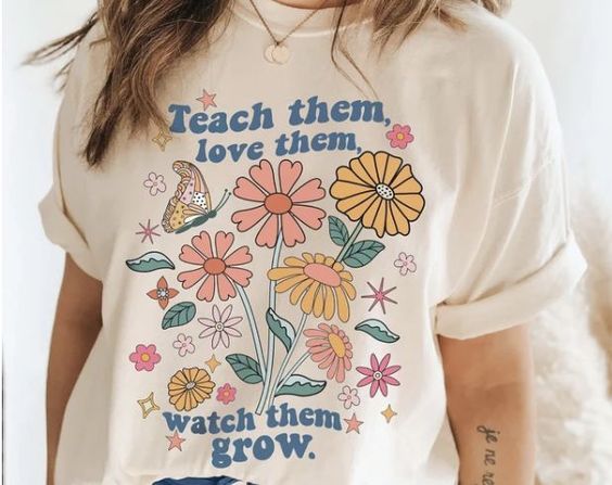 Teacher Shirt Teach Them Love Them Watch Them Grow Retro 1970s Butterfly Teacher Grad Gift Back to School Shirt Cute Teacher Gift Trendy Tee