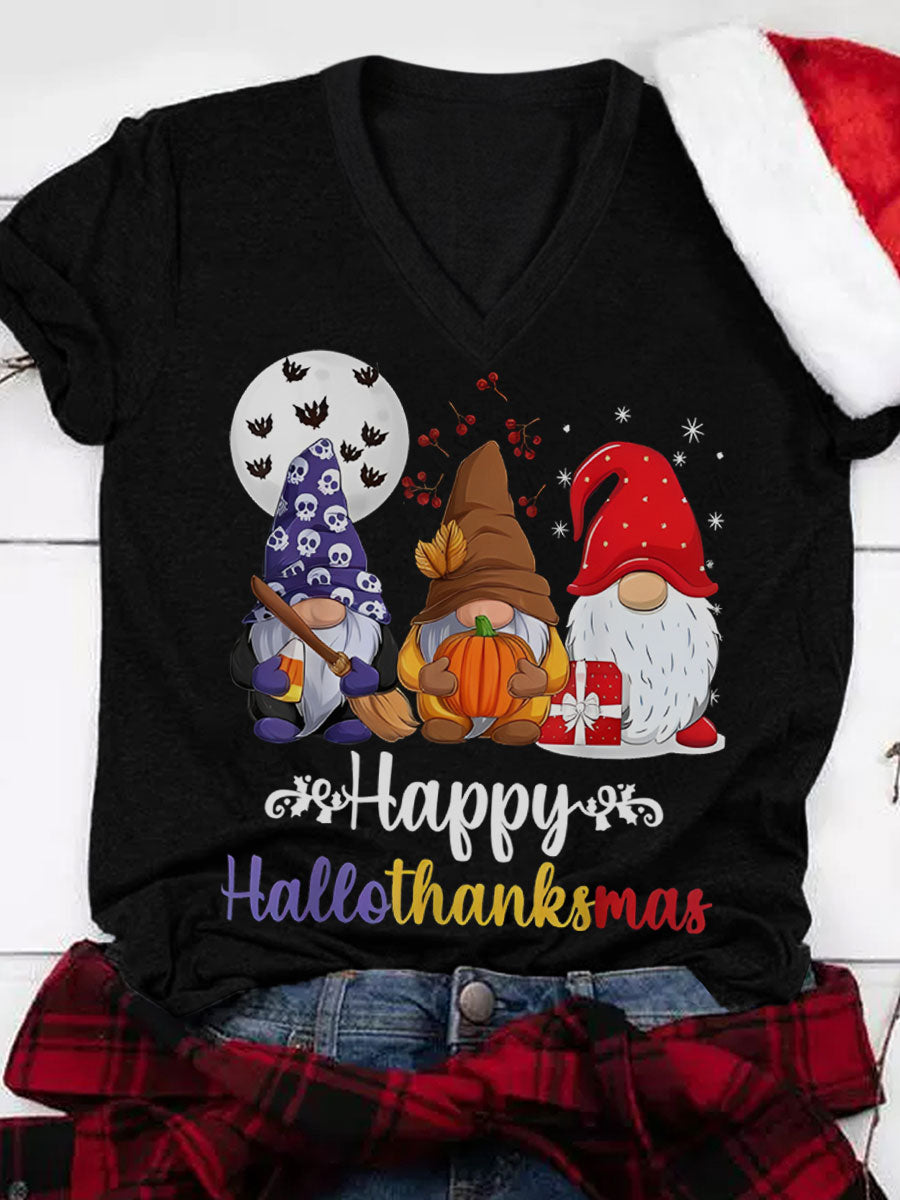 Three Gnomes Hallothanksmas Classic T-Shirt Holiday T-Shirt – Black