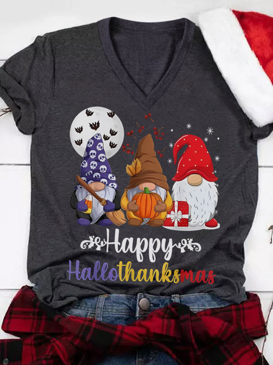 Three Gnomes Hallothanksmas Classic T-Shirt Holiday T-Shirt – Dark Grey