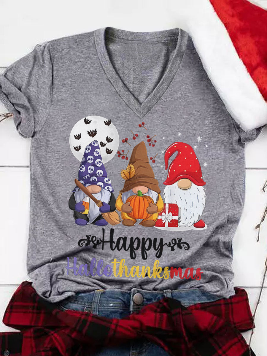 Three Gnomes Hallothanksmas Classic T-Shirt Holiday T-Shirt – Grey