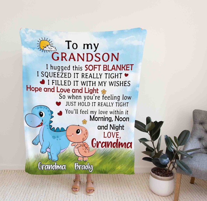 To My Grandson, Granddaughter Blanket From Grandma Grandmasaurus Papasaurus, Cute Dinosaur Art Print, Gift For Childs.