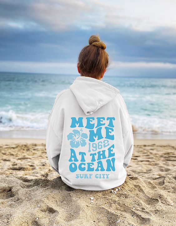 Trendy Hoodie Ocean Beach Tumblr, Meet Me At The Ocean Hoodie, Coconut Girl Aesthetic Hoodie Trendy Sweatshirt Oversized Womens Hoodie Gift