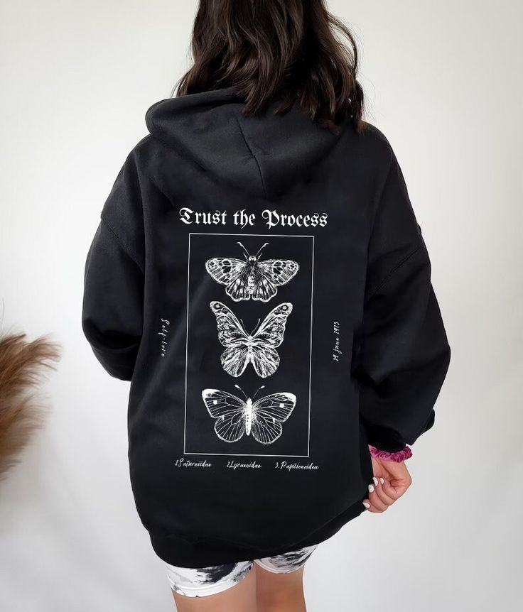 Trust the process | law of attraction hoodie | butterfly cottagecore hoodie | butterfly aesthetic | tumblr aesthetic | vcso girl, black