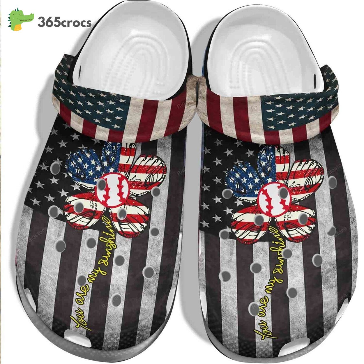 Usa Flag Flower Baseball My Sunshine Shoes Clogs 4Th Of July Gift