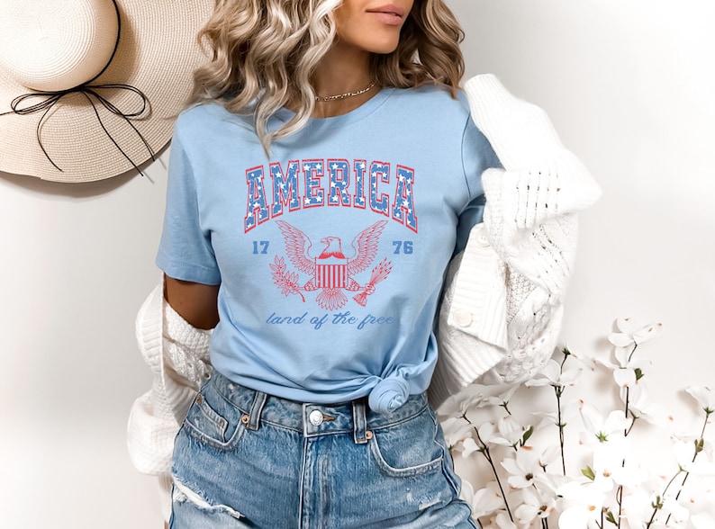 USA shirt, Summer BBQ t-shirt, Red White and Blue, America Tee, Land Of Free, Women’s 4th of July, Fourth of July Shirt T-Shirt, 1776 Tee