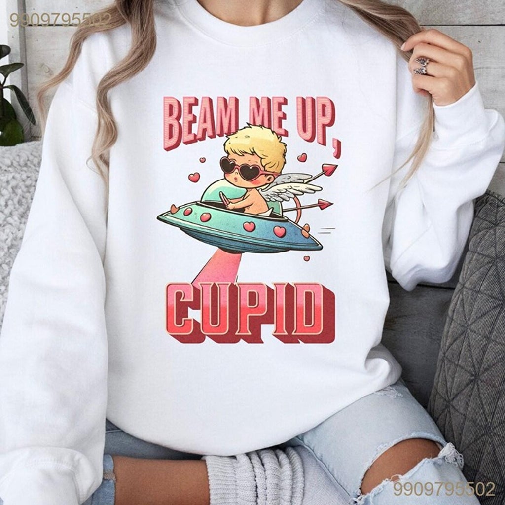 Valentine’s Day T-Shirt Collection Funny Cupid & UFO Humor Sweatshirt