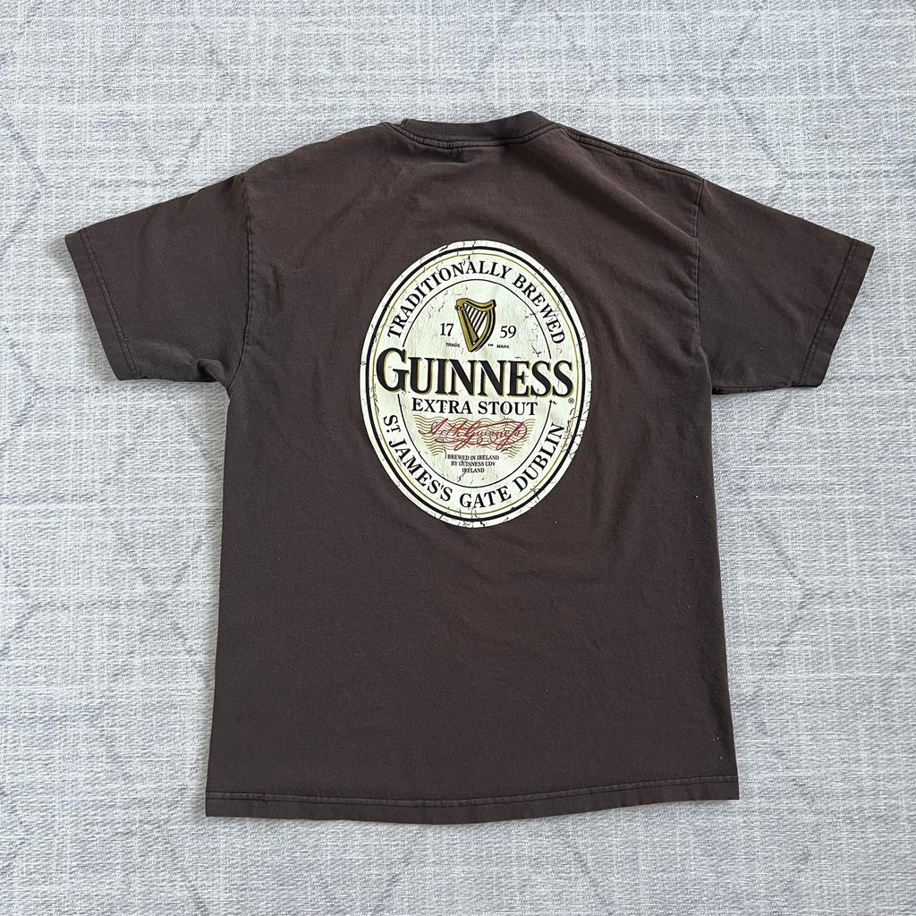 Vintage 2000s Y2K Guinness Extra Stout Beer Men’s Brown Faded Graphic Shirt