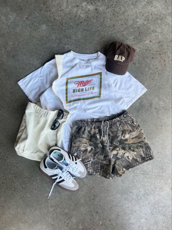 Vintage Camo Shorts, Miller T-shirt