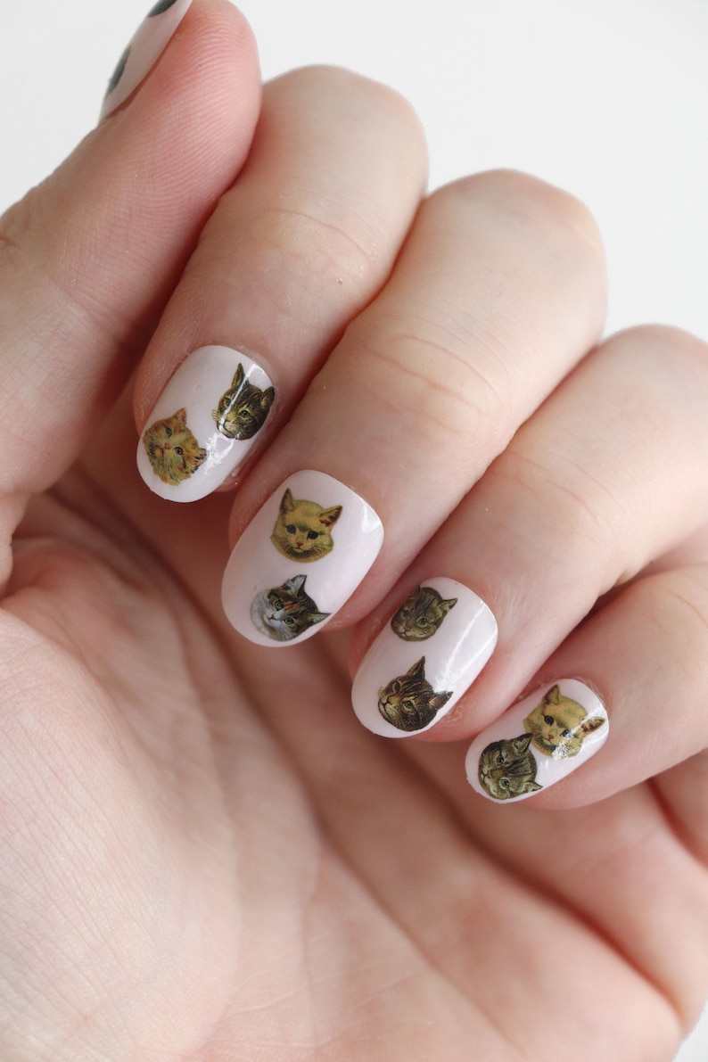 Vintage Cat Faces Nail Decals | Cat Nail Art | Water Transfer Decals | Cute Cat Sticker | Gift