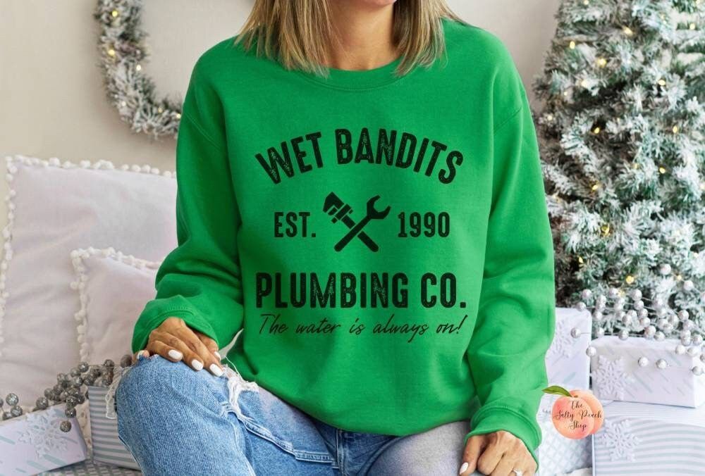 Wet Bandits Plumbing Co sweatshirt, vintage Home Alone funny Marv Harry, matching family holiday crewneck, Christmas movies