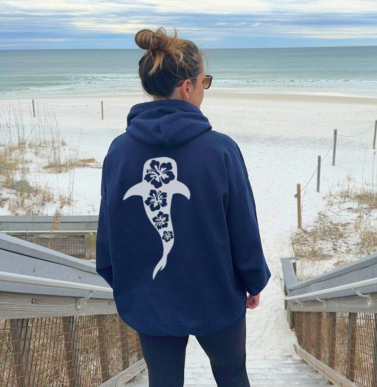 Whale Shark Hibiscus Hoodie Ocean Beach Hoodie Coconut Girl Clothes Marine Biology Hoodie Back Print Hoodie Beachy Hoodie Nature Hoodie, Gift for Women