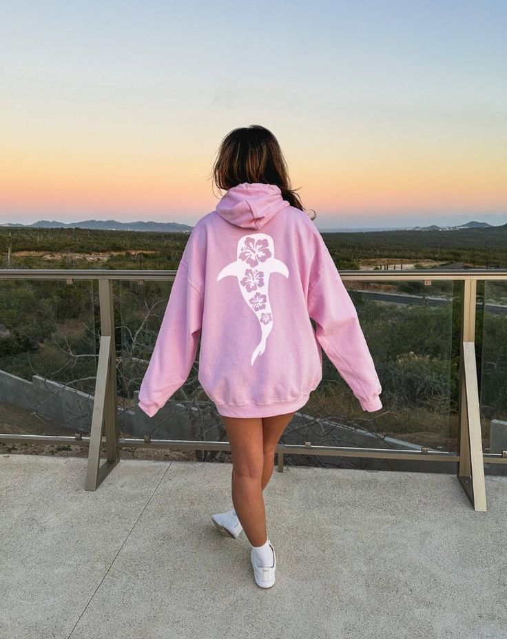 Whale Shark Hibiscus Hoodie Ocean Beach Hoodie Coconut Girl Clothes Marine Biology Hoodie Back Print Hoodie Beachy Hoodie Nature Hoodie, Light Pink