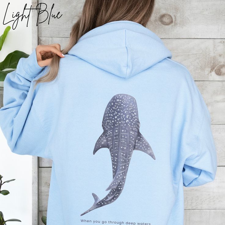 Whale Shark Hoodie Beachy Hoodie Shark Hoodie Coconut Girl Jesus Hoodie Christian Crewneck Faith Over Fear Surf Hoodie Beach Hoodie, Light Blue