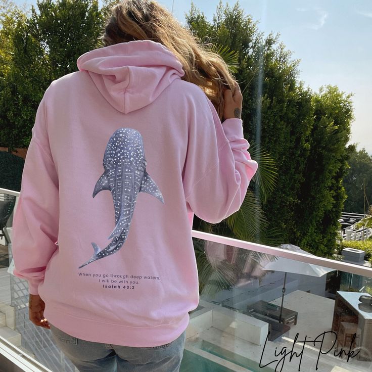 Whale Shark Hoodie Beachy Hoodie Shark Hoodie Coconut Girl Jesus Hoodie Christian Crewneck Faith Over Fear Surf Hoodie Beach Hoodie, Light Pink