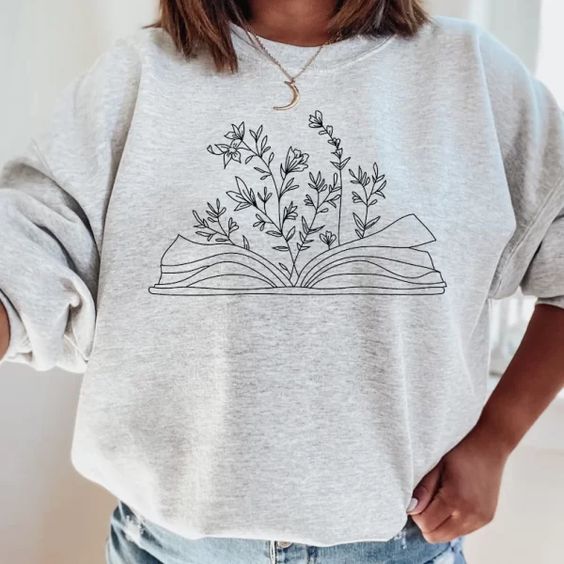 Wild Flower Book Shirt Librarian Sweatshirt