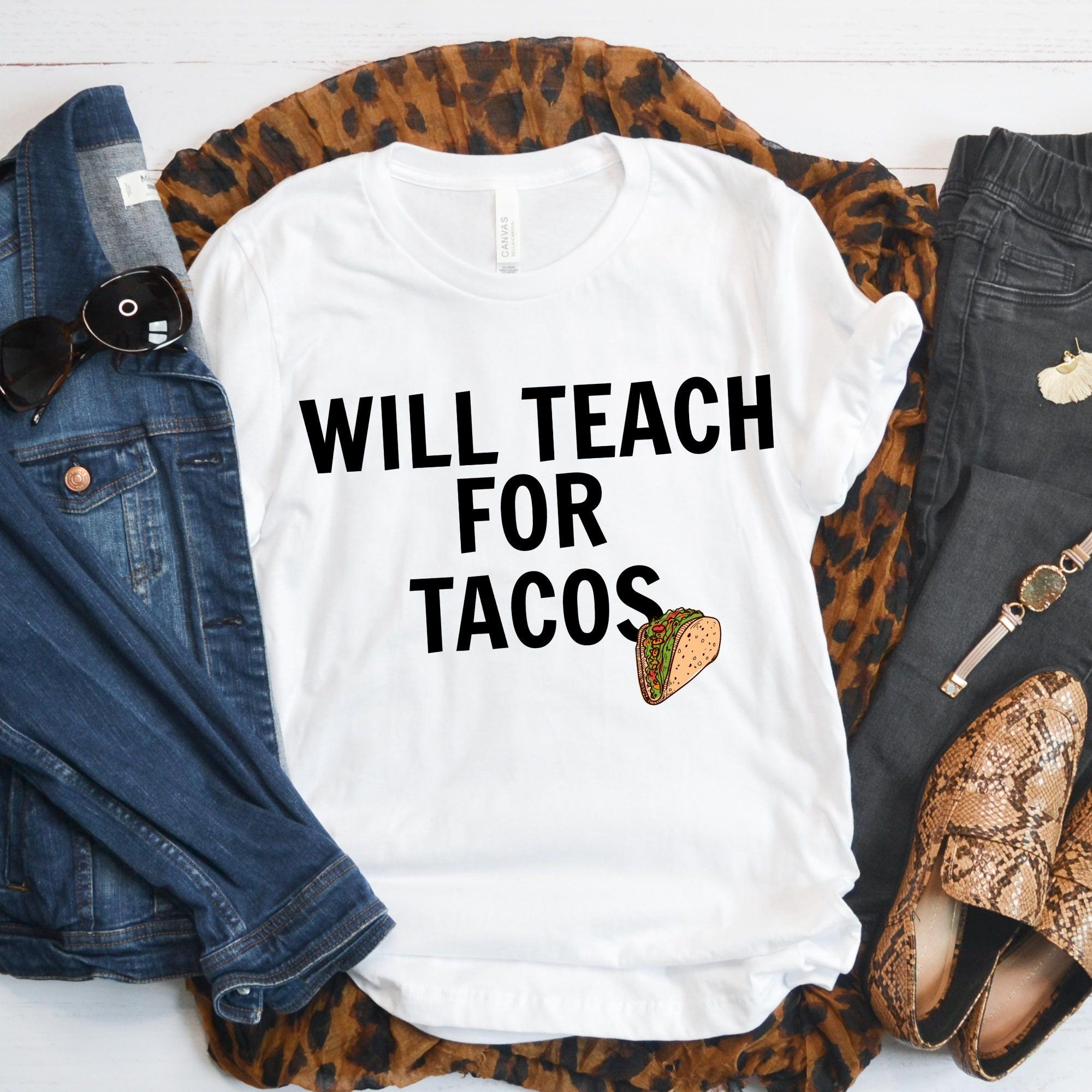 Will teach for tacos t shirt, Teacher t shirt, funny teacher t shirt, cute teacher shirts, teacher t shirts