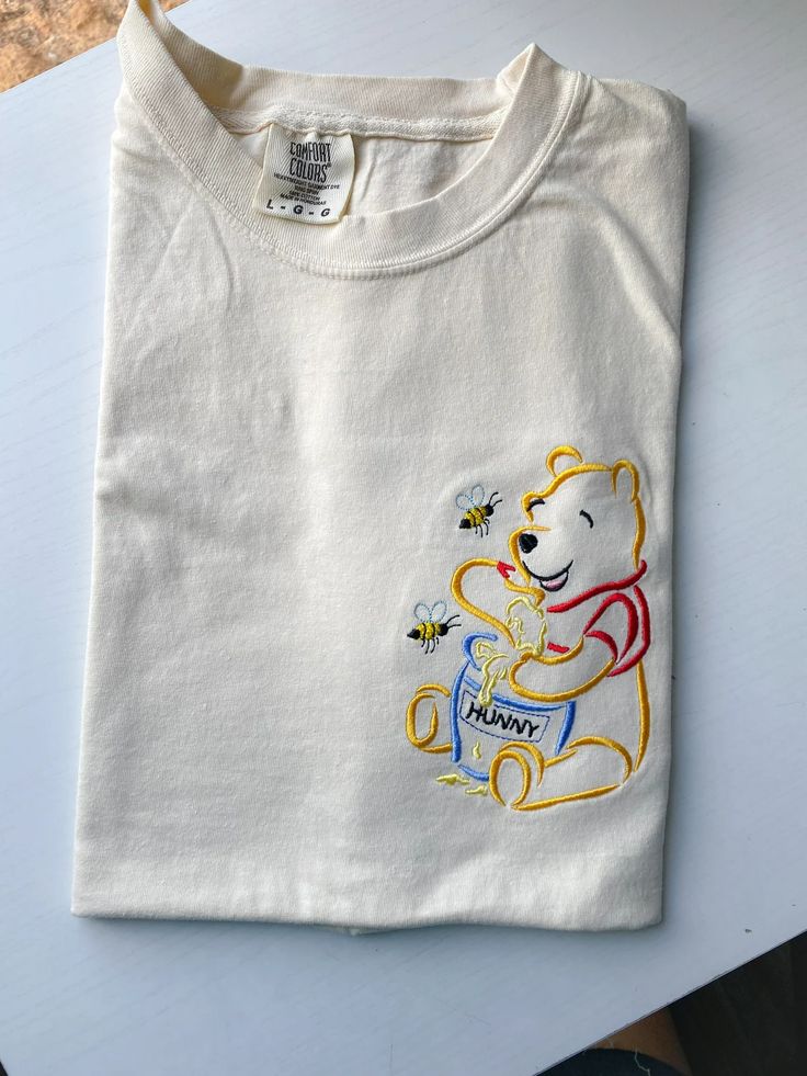 Winnie the Pooh Hunny Bees Embroidered T-Shirt, Disney Embroidered Shirt