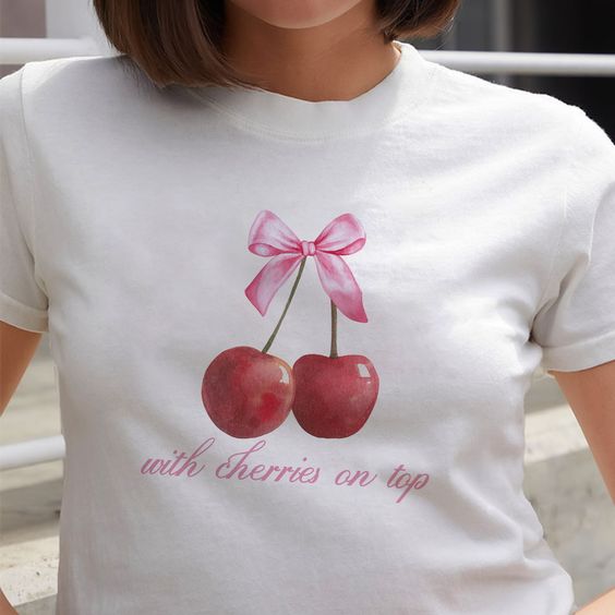 With Cherries on Top Coquette Baby Tee, Cherries with Bows Graphic Tee, Vintage Inspired, Y2k Trendy T-shirt