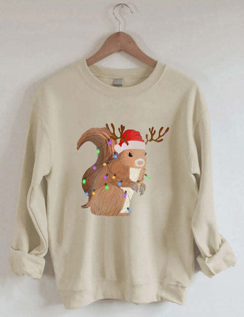 Women’s Christmas Squirrel Lights Print Sweatshirt