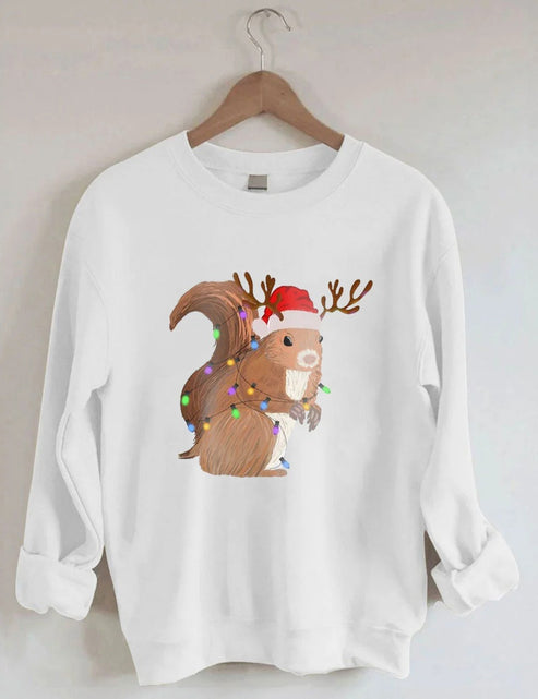 Women’s Christmas Squirrel Lights Print Sweatshirt – White