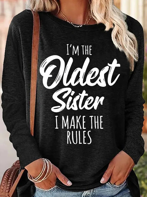 Women’s Funny Sister Gift Old Sister Casual Long Sleeve Top