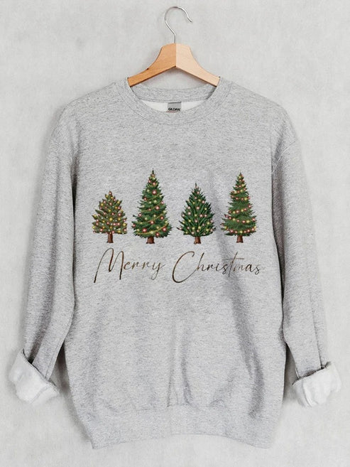 Women’s Merry Christmas Tree Print Casual Sweatshirt – Grey