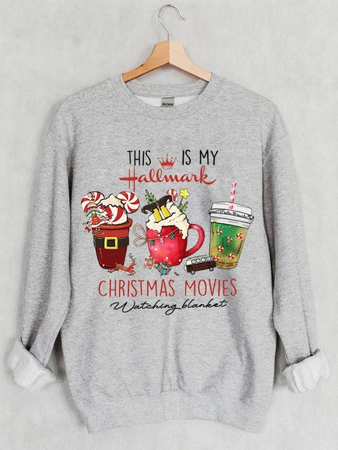 Women’s This Is My Christmas Movies Watching Print Sweatshirt – Grey