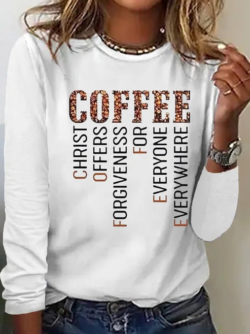 Womens Christ Coffee Lover Casual Crew Neck Top