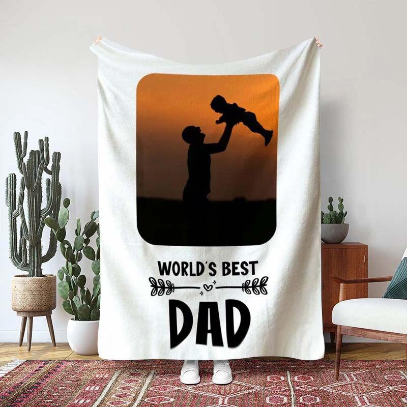 “World’s Best Dad”Personalized Photo Blanket for Father, Fleece Blanket Gift, Fathers Day Gift, Gift for Dad