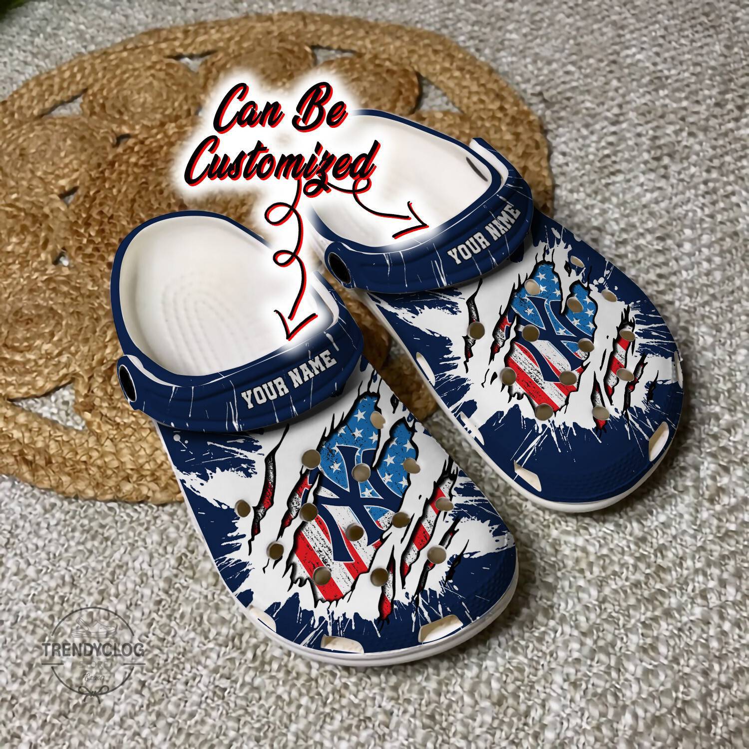 Yankees Crocss Personalized NY Yankees Baseball Ripped American Flag Clog Shoes